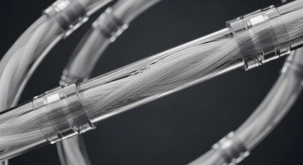 Neural network digital interface, Futuristic fiber optic cables with data streams in transparent t