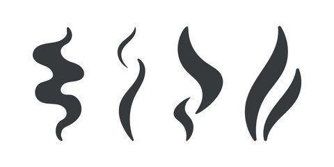 Silhouette of steam from hot dishes and drinks. Steam set.