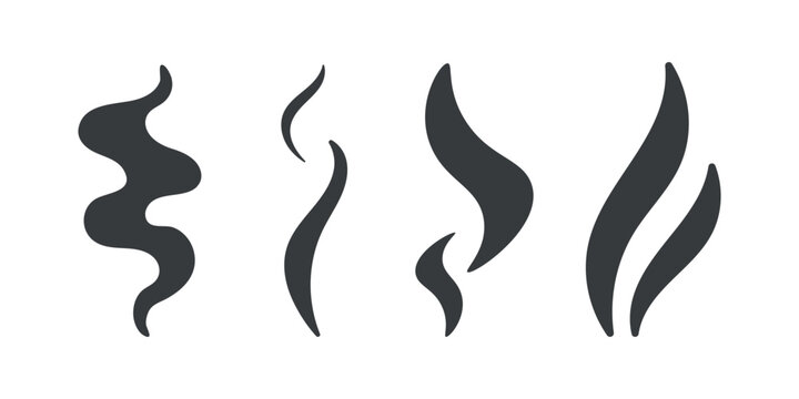 Silhouette of steam from hot dishes and drinks. Steam set.