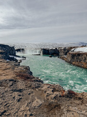 Landscape view of the Godafoss waterfall on the Skjálfandafljót river