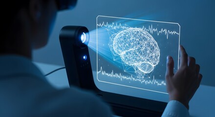 Neural network digital interface, Virtual Reality Brain Scan Futuristic Medical Technology Health