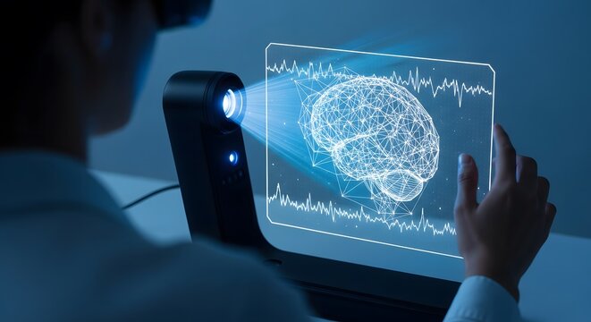 Neural network digital interface, Virtual Reality Brain Scan Futuristic Medical Technology Health - Powered by Adobe