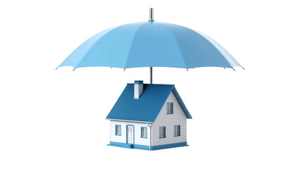 House with blue umbrella: insurance symbol, created with AI, PNG