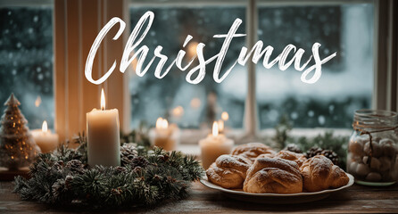 Celebrate Christmas with warm candlelight, delicious pastries, and holiday cheer by the snowy window