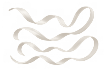 Flowing white satin ribbon element creating elegant wavy swirl shapes, decorative design on transparent background