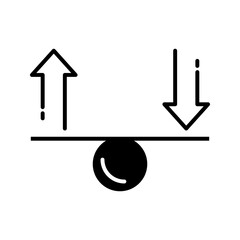 Balance Arrow Up Down Icon A simple black line icon showing a balance point with upward and downward arrows, representing comparison, equilibrium, pros and cons, decision making, analytics, and market