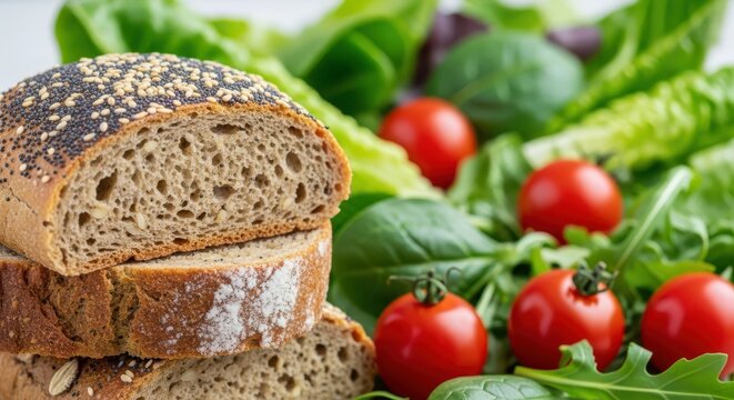 Wholesome bread slices with fresh salad
