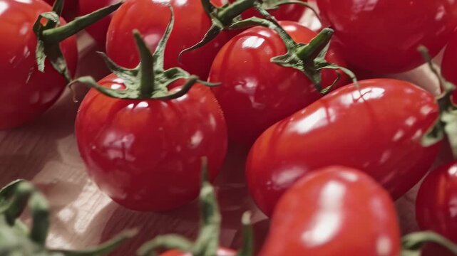This video highlights a collection of fresh, vibrant red tomatoes, showcasing their ripe texture and natural sheen. Learn about their culinary uses and health benefits while enjoying this colorful dis