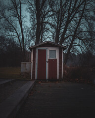 red house in the night