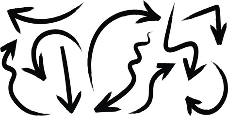 Black Brush Stroke Arrow Pack – Hand Drawn Doodle Arrow Elements Vector with Transparent Background