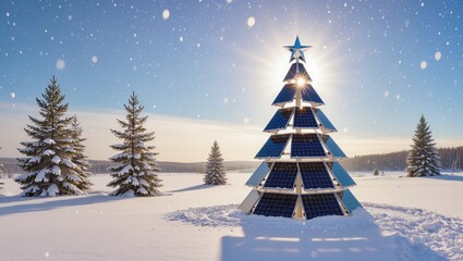 Magical Winter Scene with Alternative Energy Holiday Symbol