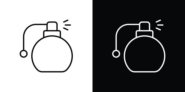 Round perfume bottle icon in line design. Editable stroke icon.