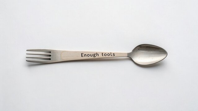 Overhead view of a combined spoon and fork utensil