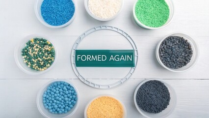 Plastic pellets arranged circularly with Formed Again logo
