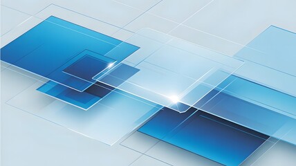 Blue Geometric Abstract Background with Transparent Squares and Modern Gradient Design