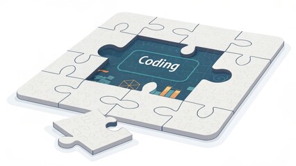 Puzzle piece representing the word Coding and connected concept