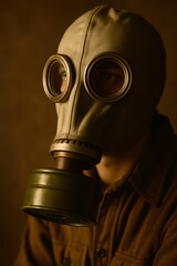 A man wearing a gas mask