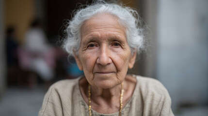Elderly Woman with Silver Hair and Gentle Expression