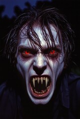 Vampire Emergence: The Crimson-Eyed Predator in the Depths of Darkness