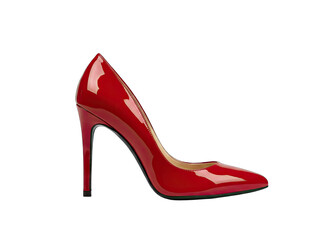 A Shiny Red Stiletto High Heel Shoe Isolated on a Transparent Background Perfect for Fashion and Style Concepts