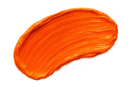 Vibrant orange acrylic paint smear with rich texture and brushstroke isolated on transparent background