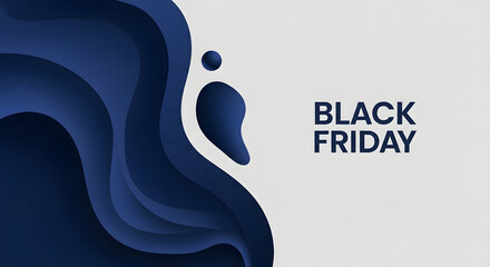 Black Friday Abstract Fluid Wave Background with Dark Blue Layered Shapes