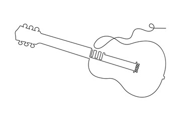 Guitar icon continuous one line drawing minimalist style isolate outline