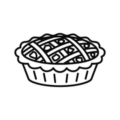 Simple line art icon of a freshly baked pie with a lattice crust, perfect for dessert or baking concepts, isolated on