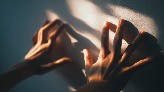A captivating image of hands with dramatic light and shadow play, evokes emotions of vulnerability, connection, and artistry.  - Powered by Adobe