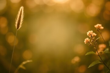 A flower with a stem is in the foreground