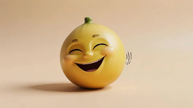 A yellow, cartoonish fruit character with a huge smile