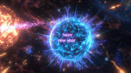 Obraz premium Cosmic display of celestial bodies for festive greeting with text elements