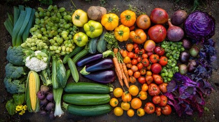 Abundant garden harvest of colorful fresh produce