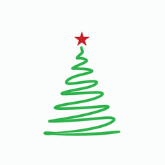 Stylized christmas tree with red star illustration