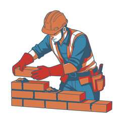 Construction worker laying bricks