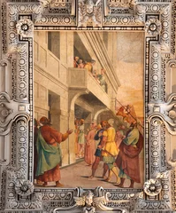 Selbstklebende Fototapeten Jesus Christus SALZBURG, AUSTRIA - SEPTEMBER 6, 2025: The ceiling fresco of Jesus before Pilate in the Cathedral by Fra Arsenio (Donato) Mascagni (1579–1636)  © Renáta Sedmáková