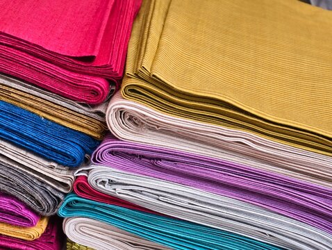 Photo of Beautiful Bed Sheets for Sale In Indian Shop stock photo