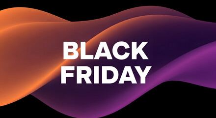 Black Friday Abstract Fluid Background with Orange and Purple Gradient Wave Shapes