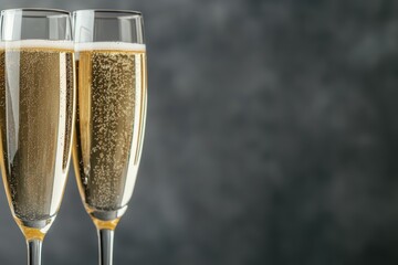 Two flutes filled with bubbling sparkling wine, perfect for a toast during celebrations, parties, and festive events