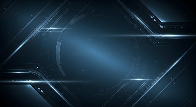 Futuristic dark blue technology background with geometric shapes and light effects
