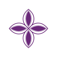Abstract purple floral cross shape with petal design