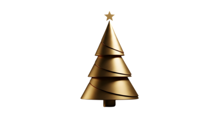 Elegant golden christmas tree decoration isolated on transparent background