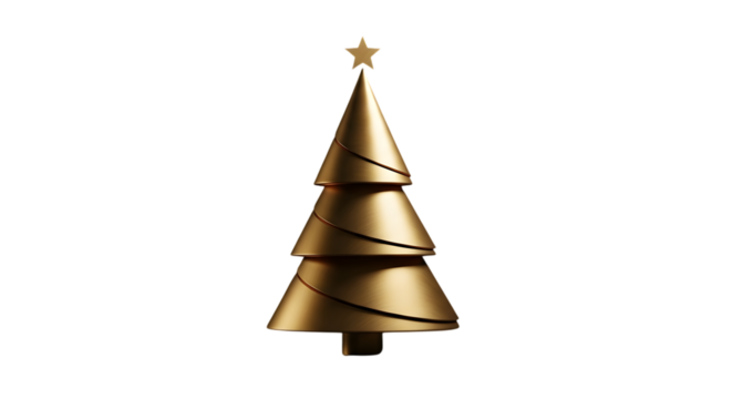 Elegant golden christmas tree decoration isolated on transparent background