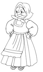 Whimsical grandmother character ready to come to life in your creative coloring projects, a charming illustration perfect for storybooks and playful designs