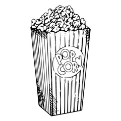 Delicious popcorn in a classic striped container, perfect for movie night, snack time, or advertising, originally a scalable vector graphic