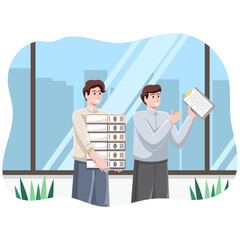 The Employees are Organizing Documents and Reviewing Checklists