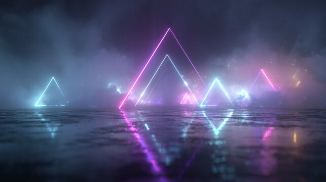 Neon Geometric Shapes in a Misty Atmosphere
