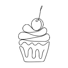 Delightful one-line cupcake art, perfect for invitations, menus, or cute designs, exuding playful charm and sweet simplicity in a modern aesthetic