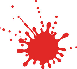 Abstract red paint splash with dynamic splatters and small drops isolated on transparent background, Vector