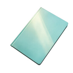 A single light blue speckled hardcover notebook with a slightly textured cover rests on a white background with soft studio lighting creating gentle shadows and subtle reflections